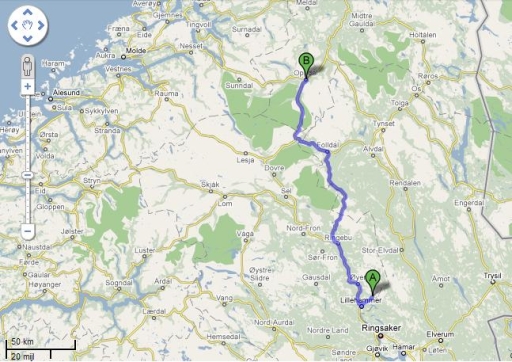 De reis van Nordseter naar Oppdal.